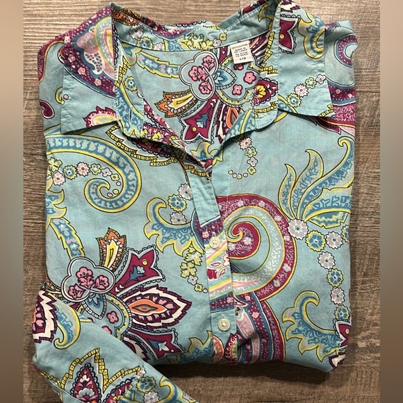 Izod Golf Tops - Izod blue paisley 3/4 sleeve button down cotton top size large
